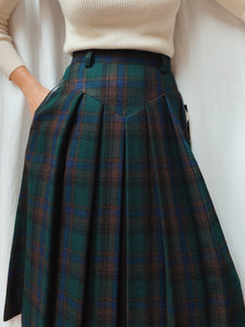 Gonna midi tartan verde e marrone