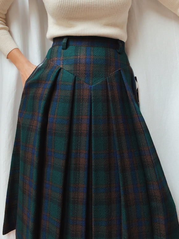 Gonna midi tartan verde e marrone