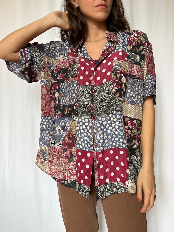 Camicia di seta fantasia patchwork