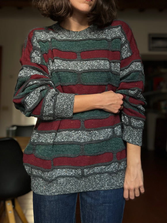Maglione grigio-verde-mattone
