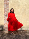 Abito lungo con cintura crepe rosso corallo