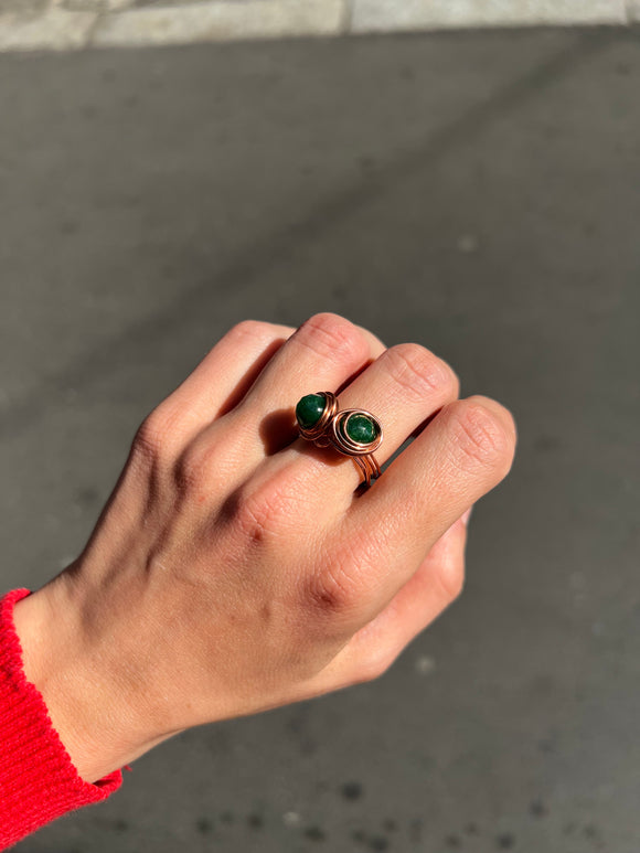 Anello due perle verdi M