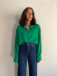 Camicia sartoriale pura seta verde