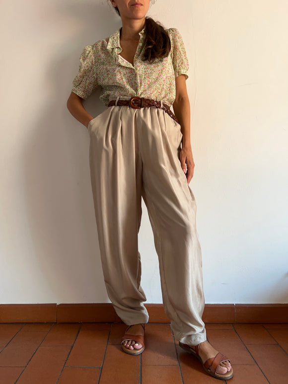 Pantaloni beige di seta