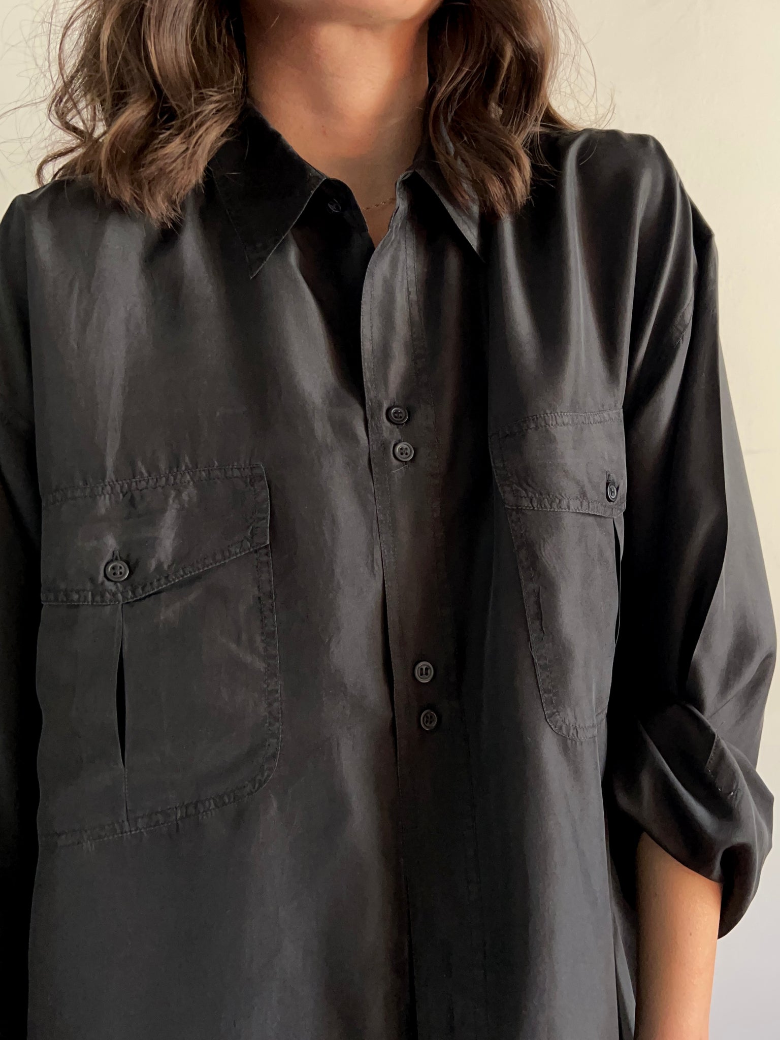 Maxi camicia nera di seta Celestina Vintage