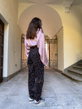 Pantaloni velluto a fiorellini viola