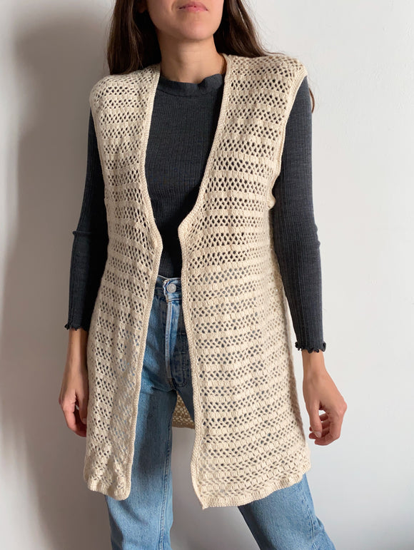 Gilet lungo panna traforato