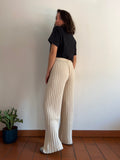 Pantalone plissé in maglia panna