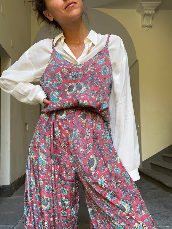 Maxi tuta di seta corallo