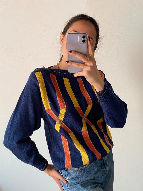 Maglione giapponese blu giallo arancio