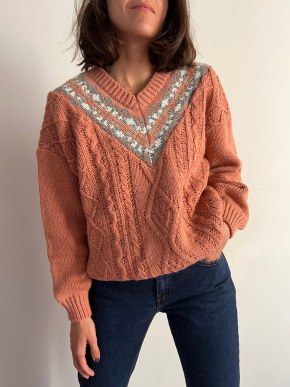 Maglione intrecciato salmone