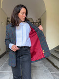 Blazer a quadretti con bottoni a contrasto