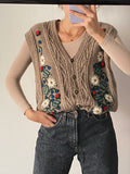 Gilet beige ricamato