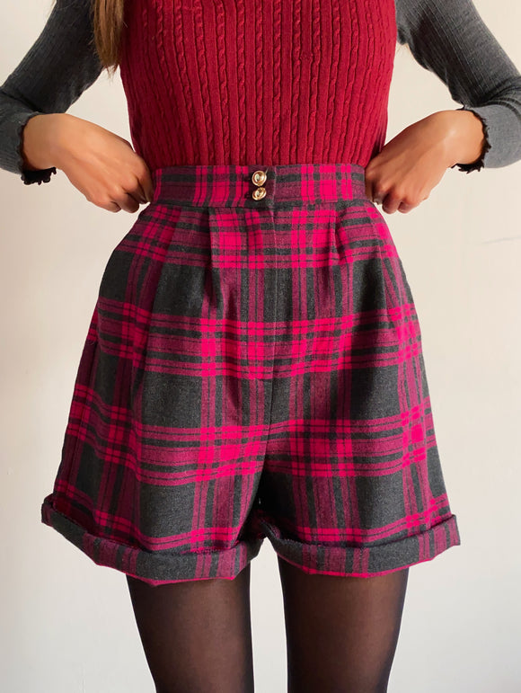 Pantaloncino tartan grigio e fuxia