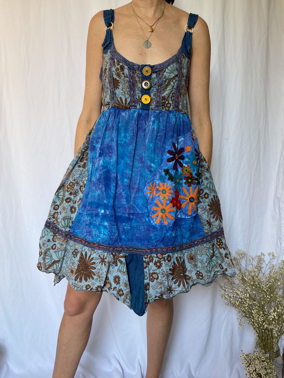 Abito bluette patchwork