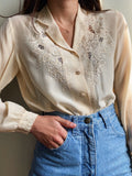 Camicia di seta avorio ricamata