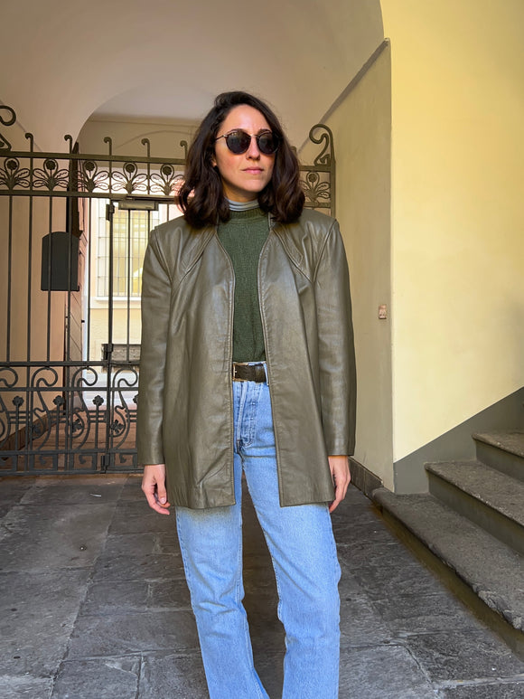 Giacca di pelle verde