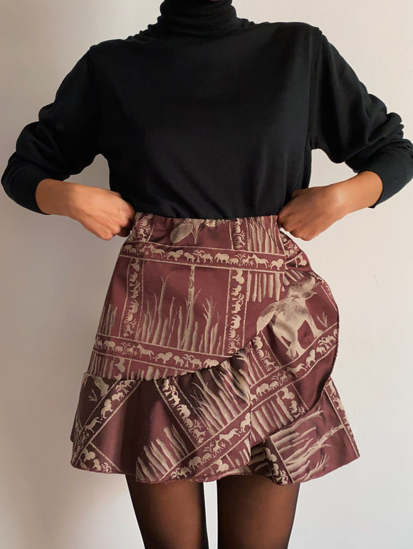 PRE ORDINE • Gonna corta bordeaux con animali