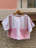 T-shirt Leggerissima con tasche • rosa fiorellini e quadretti