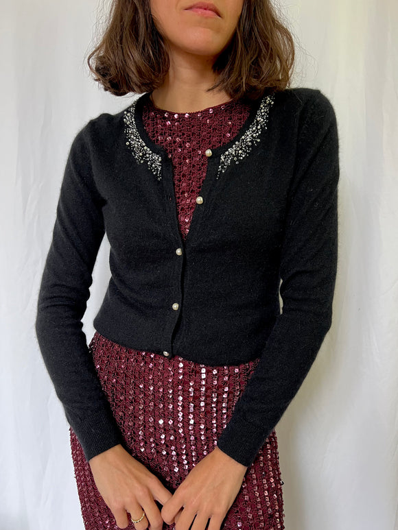 Cardigan nero perline stelline