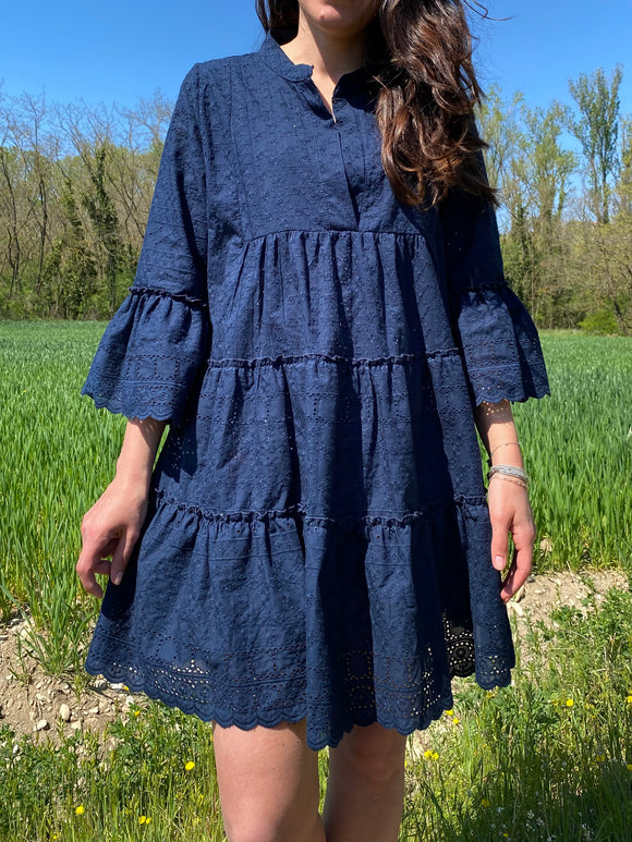 Abito corto ampio sangallo blu Celestina Vintage