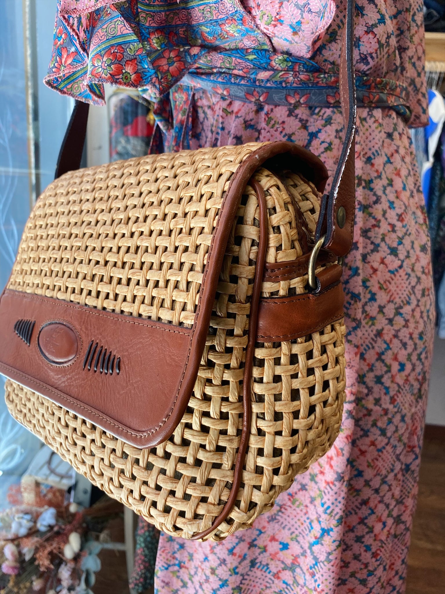 Borsa a tracolla di paglia Celestina Vintage