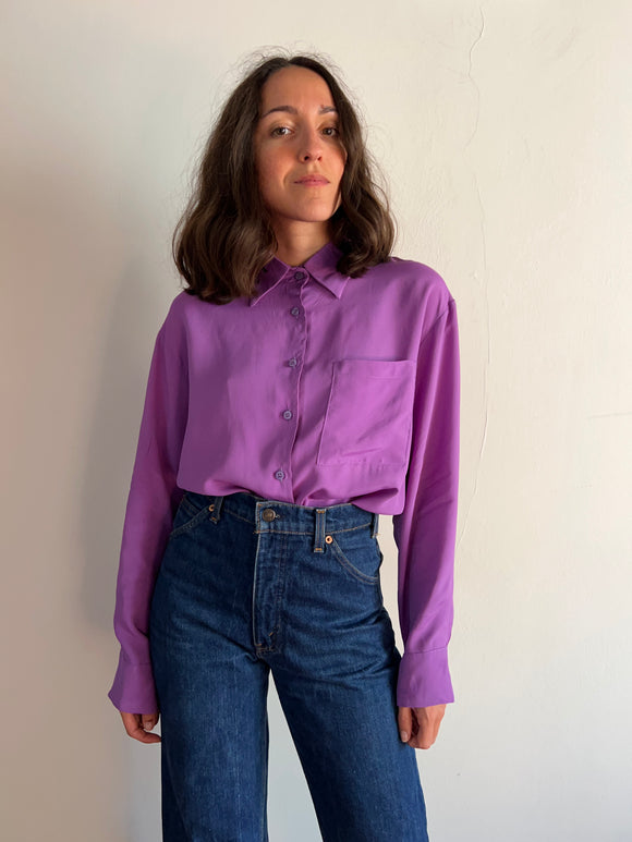 Camicia sartoriale pura seta violetta