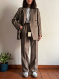 Completo di lana spigato marrone e beige