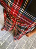 PRE ORDINE • Pantalone a palazzo tartan nero e rosso