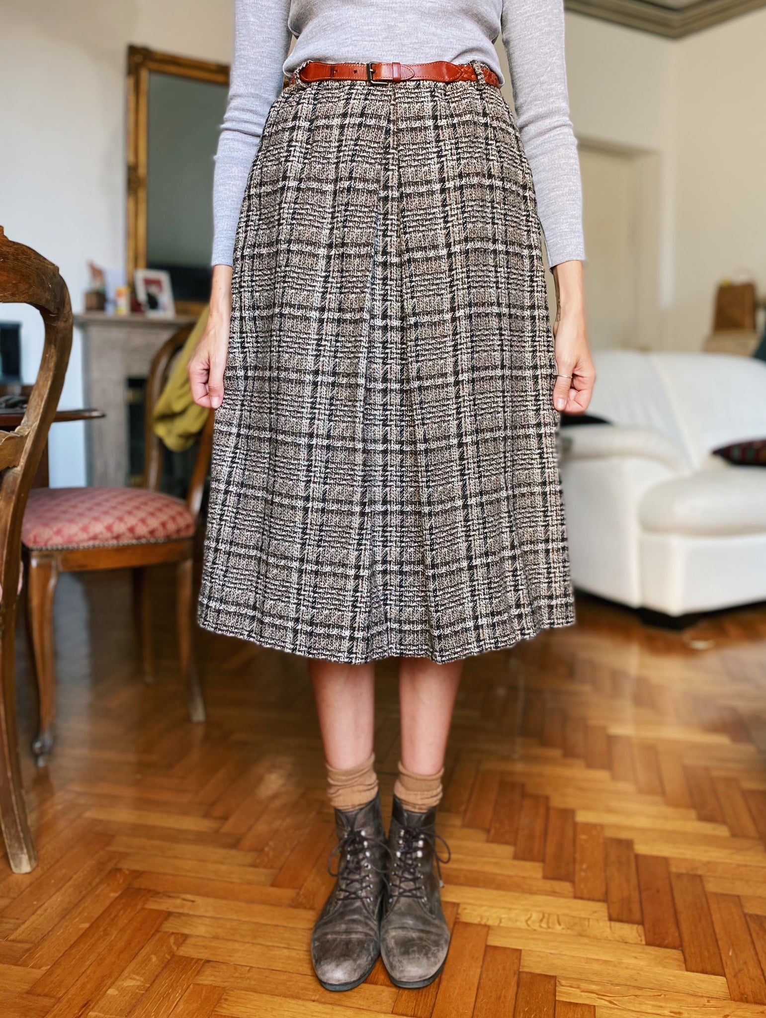 Gonna midi di lana principe di Galles Celestina Vintage