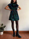 Abito stile 60s paillettes verde e blu
