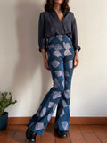 Pantalone a zampa jacquard blu