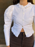 Camicia corta bianca con maniche a sbuffo
