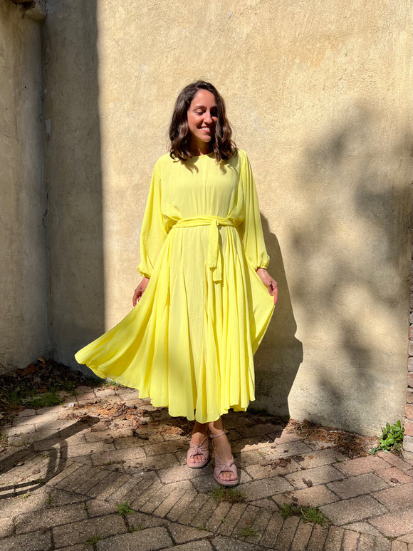 PRE ORDINE • Abito lungo con cintura crepe lime