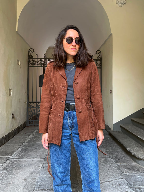 Giacca renna marrone con cintura